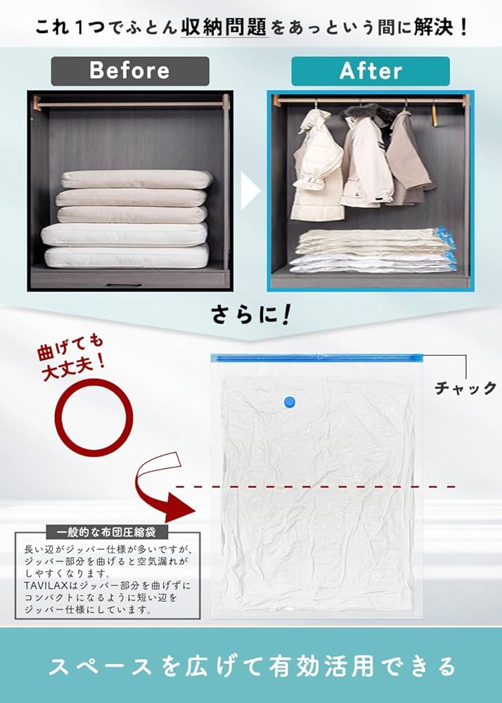 Amazon｜TAVILAX 布団圧縮袋 圧縮袋 布団収納袋 衣類圧縮袋 掃除